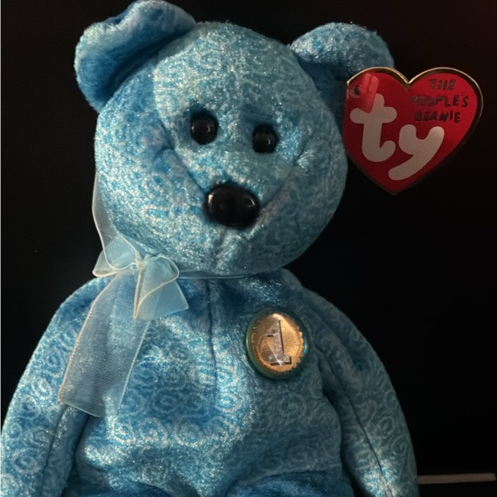 Ty Blue Plush Bear with Ribbon